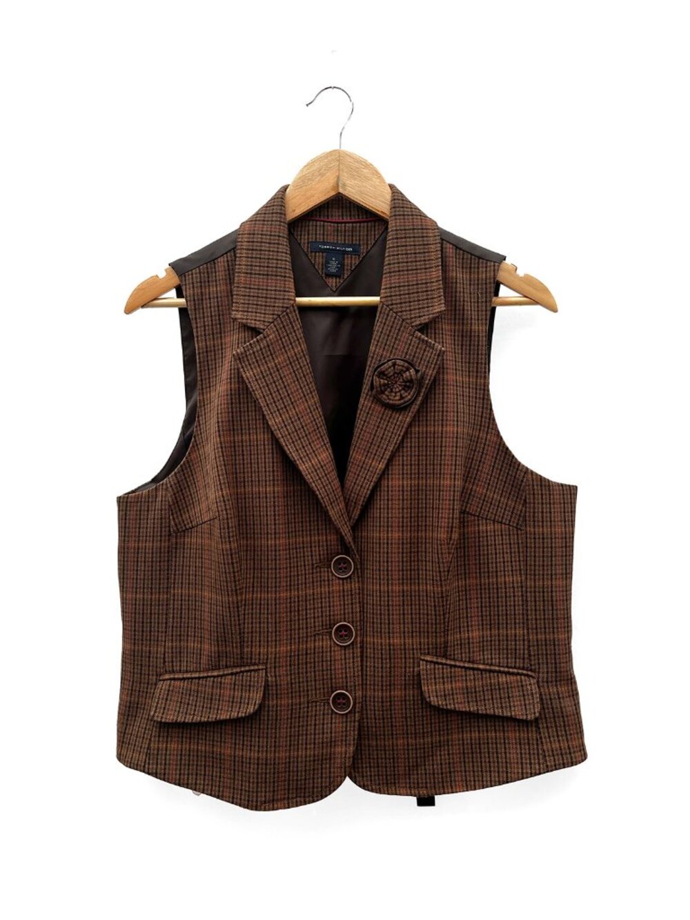 Vintage Tommy Hilfiger Plaid Vest Pink Detail – Size 16 – Classic Preppy Style